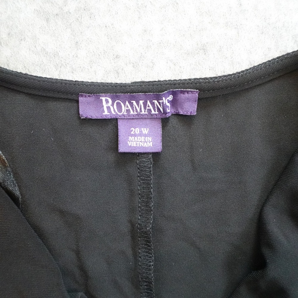 Roamans Dress Women 20W Black Faux Wrap Ruched VNeck Midi 3/4 Sleeve Jersey Knit - Picture 4 of 10